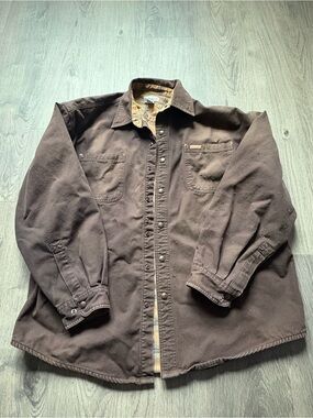 Vtg Carhartt Flannel Lined Canvas Shirt Jacket S96DKB Mens XL Brown Distressed